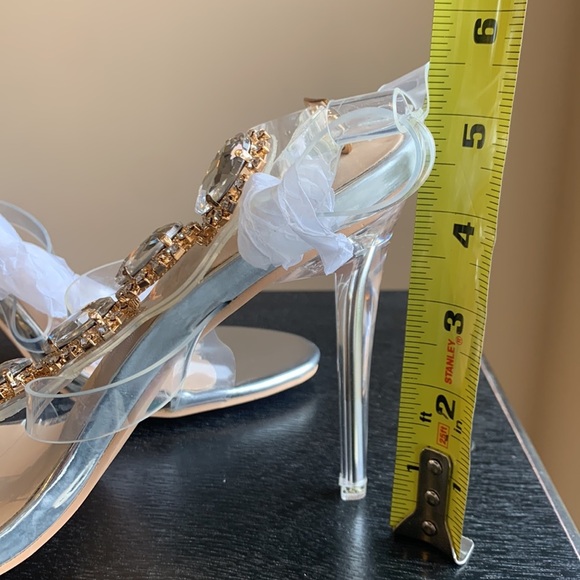 Stilettos Clear Ankle Strap Heels Crystal Embellished Women’s Size 9 - Picture 8 of 16
